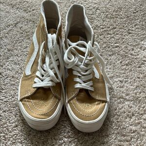 Tan and White High-Top Sneakers